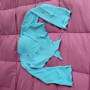 Bluefish sport turquoise mesh ballet style tie-front shrug with bell sleeves